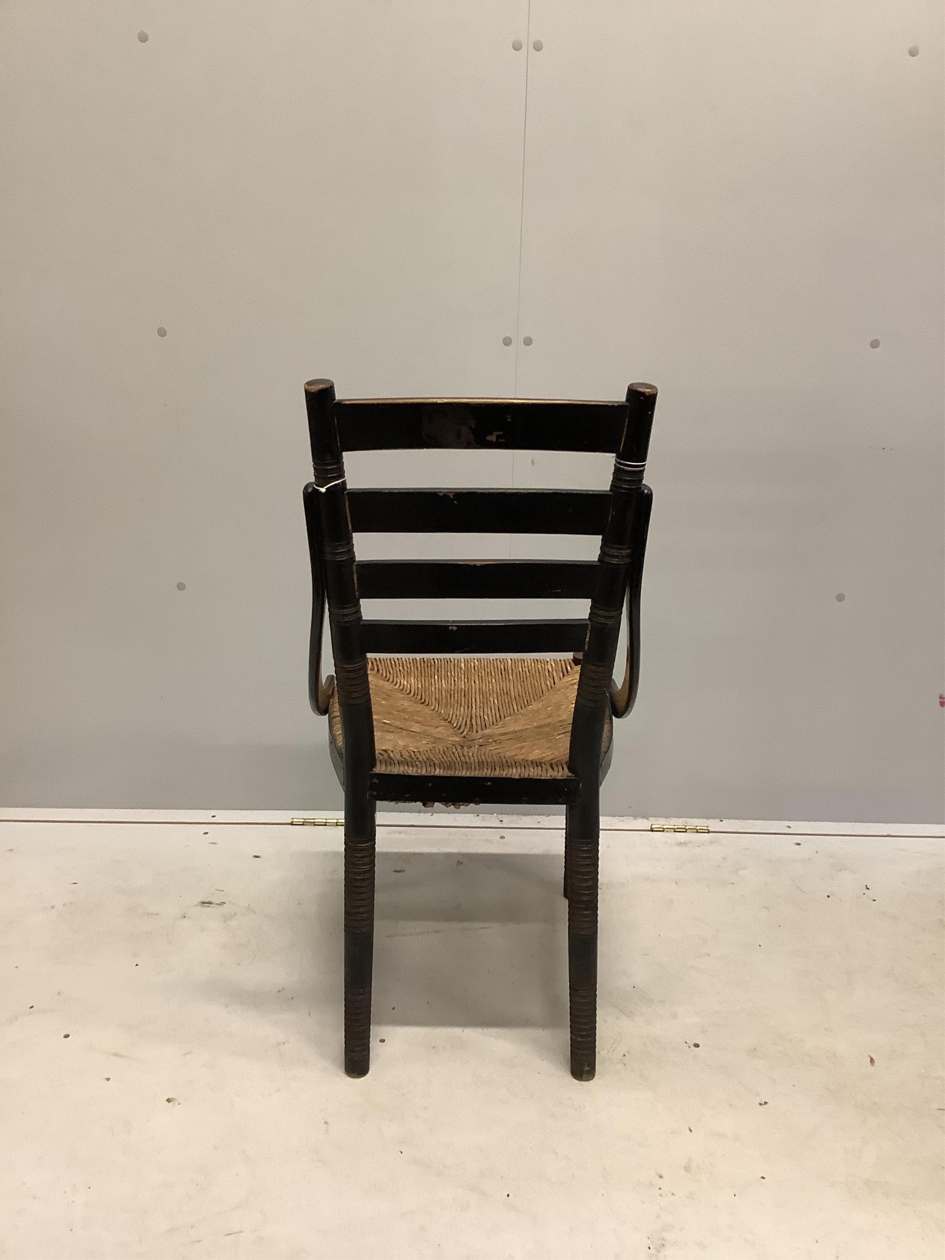 A Victorian Aesthetic Movement ebonised side chair, width 43cm, depth 42cm, height 90cm. Condition - fair